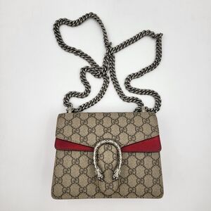 GUCCI GG Supreme Monogram Mini Dionysus Shoulder Bag Hibiscus Red, Auth w/COA.